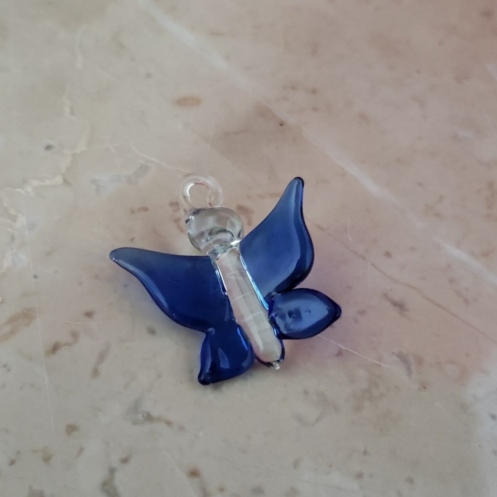 Handmade Blue & Clear Glass Butterfly Pendant